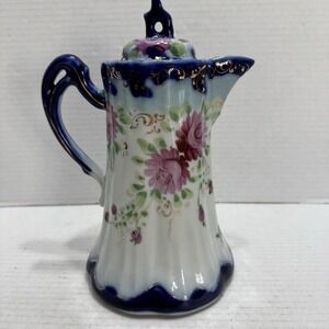 Antique S&K Nippon Chocolate Pot Porcelain Cobalt Blue Gold Hand Painted Japan